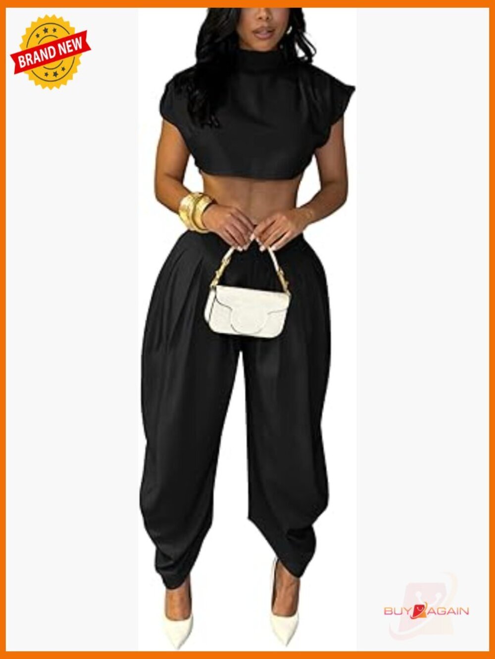 Mock Neck Crop Top and Palazzo Pants Set
